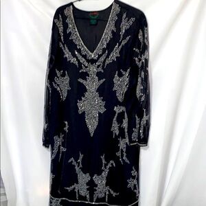 AS.HRO MAXI DRESS WO SIZE XXXL Elegant Black and Silver BEADED Embellished Dress